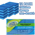 Cellulose Sponges Non-Scratch Dual-Sided with Scouring Pad Bulk Pack 12 18 or 27 Count for Dishes Kitchen Bathroom Glass Non-Stick Cookware