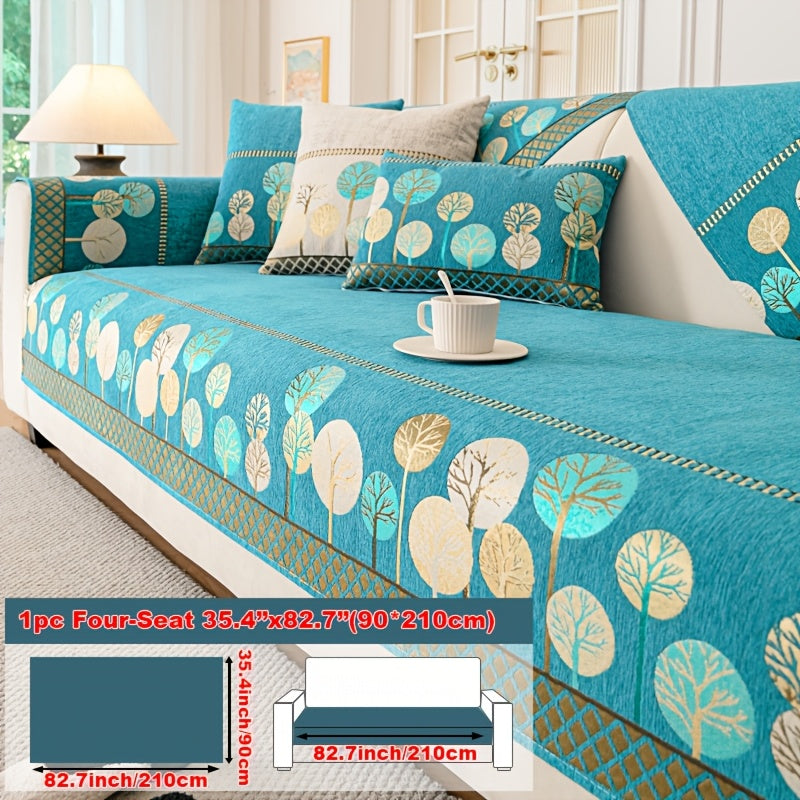 Bohemian Embroidered Sofa Cushion Cover Geometric Tree Leaf Design Pet Friendly Elegant Blue Gold for Living Room Bedroom Office All Sofa Sizes