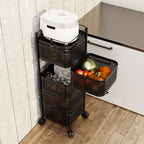 Rolling Kitchen Cart 5 Tier 360° Rotating Storage Organizer, Extra Large Standing Shelf with Locking Wheels & Removable Baskets for Pantry, Living Room & Office, Square Black