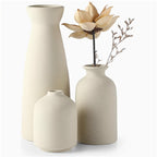 Boho Ceramic Vase Set 3pcs Matte Nordic Minimalist Geometric & Floral Designs, Decorative Vases for Living Room, Entryway, Bookshelf, TV Console & Bathroom Vanity, Holiday & Birthday Gift