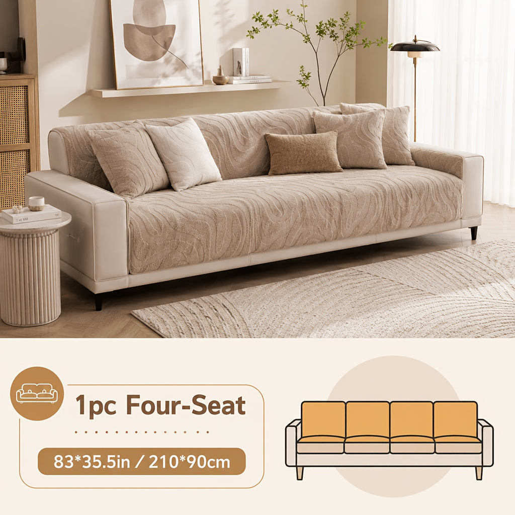 Thickened Honeycomb Velvet Sofa Seat Cover – Solid Color Minimalist Non-Slip Pet-Friendly Cushion Pad | Washable Couch Protector for Living Room, Bedroom & Office | 1-5 Seater + Armrest & Pillow Options