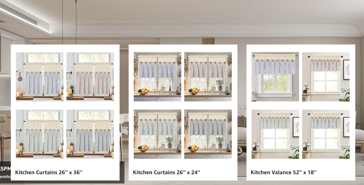 Bohemian Semi-Sheer Linen Cotton Curtains Grommet Top – Patchwork Country Cottage Window Drapes, 1 or 2 Panels, All Season, Bedroom Living Room Kitchen Bathroom Cafe Decor | Blue Green Dark Blue