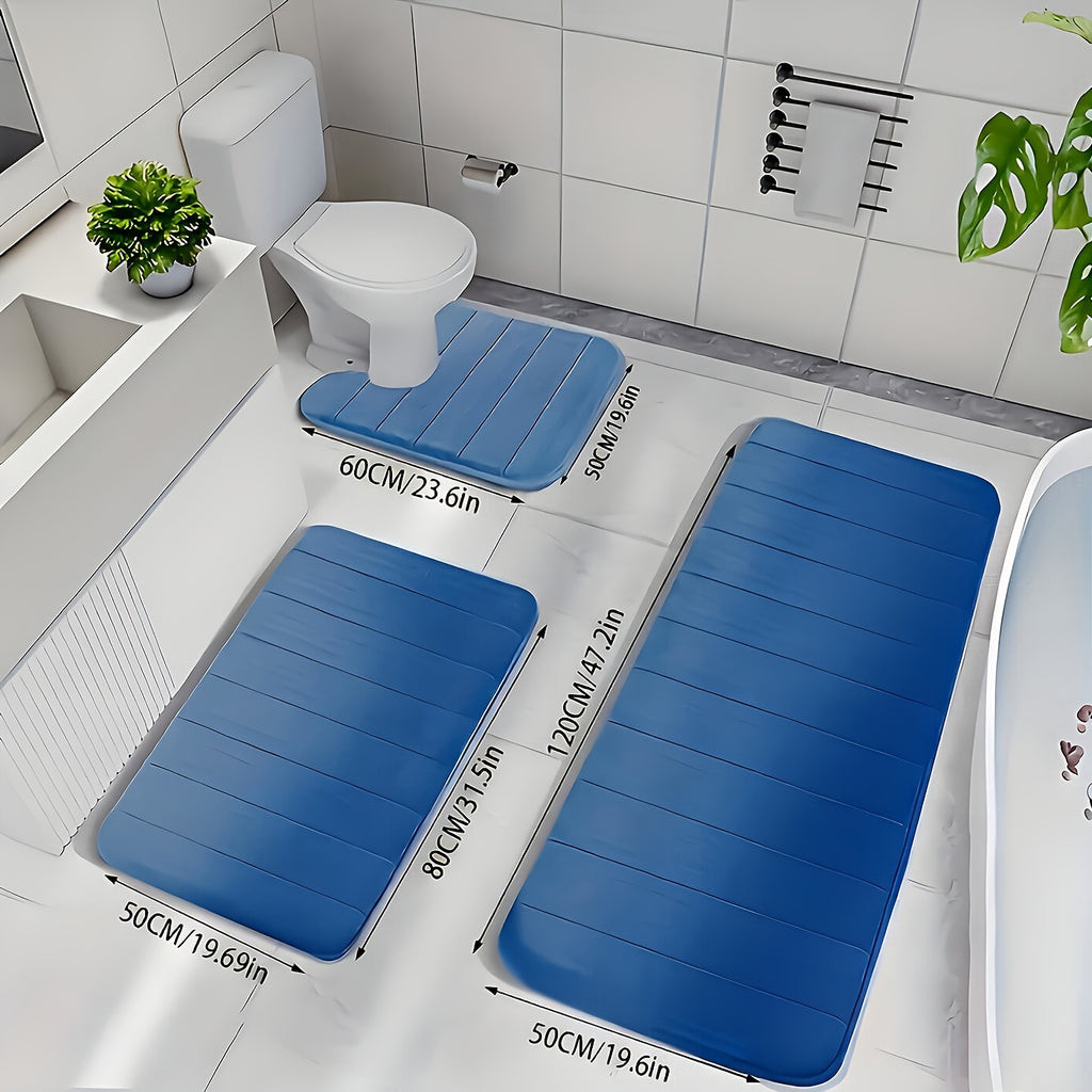 Plush Memory Foam Bath Mat Set 3 Piece – Soft Non-Slip Fast Absorbent Machine Washable Thickened Bath Rug for Bathroom, Shower, Kitchen & Bedroom – 9 Colors