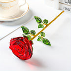 Crystal Rose Decorative Accent Flower Sculpture, Single Stem Glass Rose Home Decor Ornament, Indoor Outdoor Room Decoration, Valentine's Day Christmas Birthday Gift for Her Him – 4 Colors