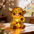 Sunflower Highland Cow Table Lamp – Warm-Toned Whimsical Light-Up Cow Statue Bedside Lamp & Tabletop Decoration, Perfect Gift for Animal Lovers & Home Decor