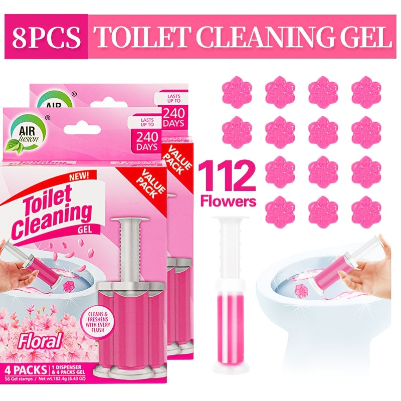 Toilet Bowl Gel Stamps 4 or 8 Pack 56–112 Count with Dispenser – 6 Fragrances Bathroom Cleaning Gel Stamp Prevents Limescale & Toilet Ring Fresh Flower Scent Air Freshener
