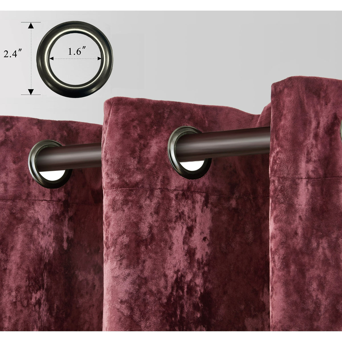 Luxury Distressed Crushed Velvet Curtains - 4-Piece Set (2 Panels + 2 Tiebacks), Grommet Top, Room Darkening | 10 Colors, 3 Sizes