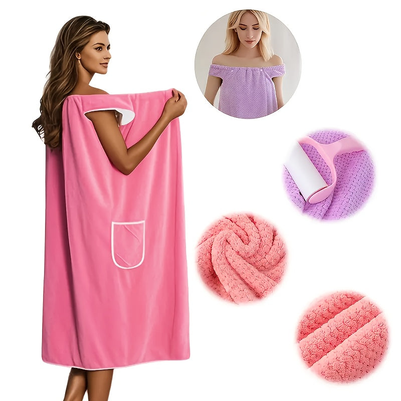 Waffle Texture Bath Towel with Pocket Ultra Soft Quick Dry 260GSM Absorbent Coral Fleece - 2 Sizes 4 Colors for Camping Beach Bathroom | Nuvia Haven