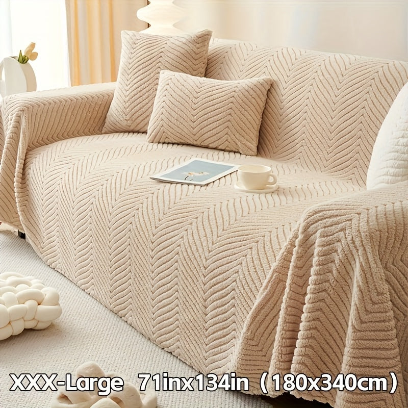 Plush Thickened Non-Slip Sofa Cover & Throw Blanket, Pet-Friendly Sofa Cushion Protector for Living Room, Bedroom & Office, 4 Sizes from 71x71 to 71x134 Inch, White Khaki Grey