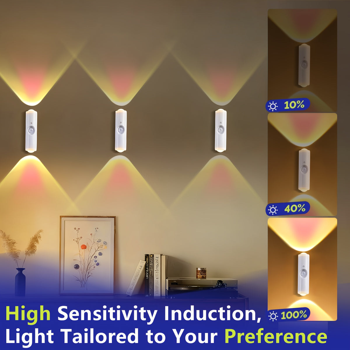 Magnetic Motion Sensor LED Night Lights USB Rechargeable - 9-Color Wall-Mounted Wireless Sconce, 3 Sensing Modes, No Wiring, for Hallway Bedroom Stairs Kitchen | Nuvia Haven