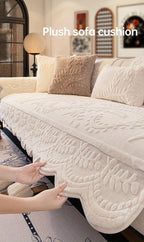 Faux Rabbit Fur Sofa Cover Thick Winter Warm Couch Protector Non-Slip Machine Washable Pet-Friendly Floral Sofa Slipcover for 1 2 3 4 Seater Living Room Bedroom