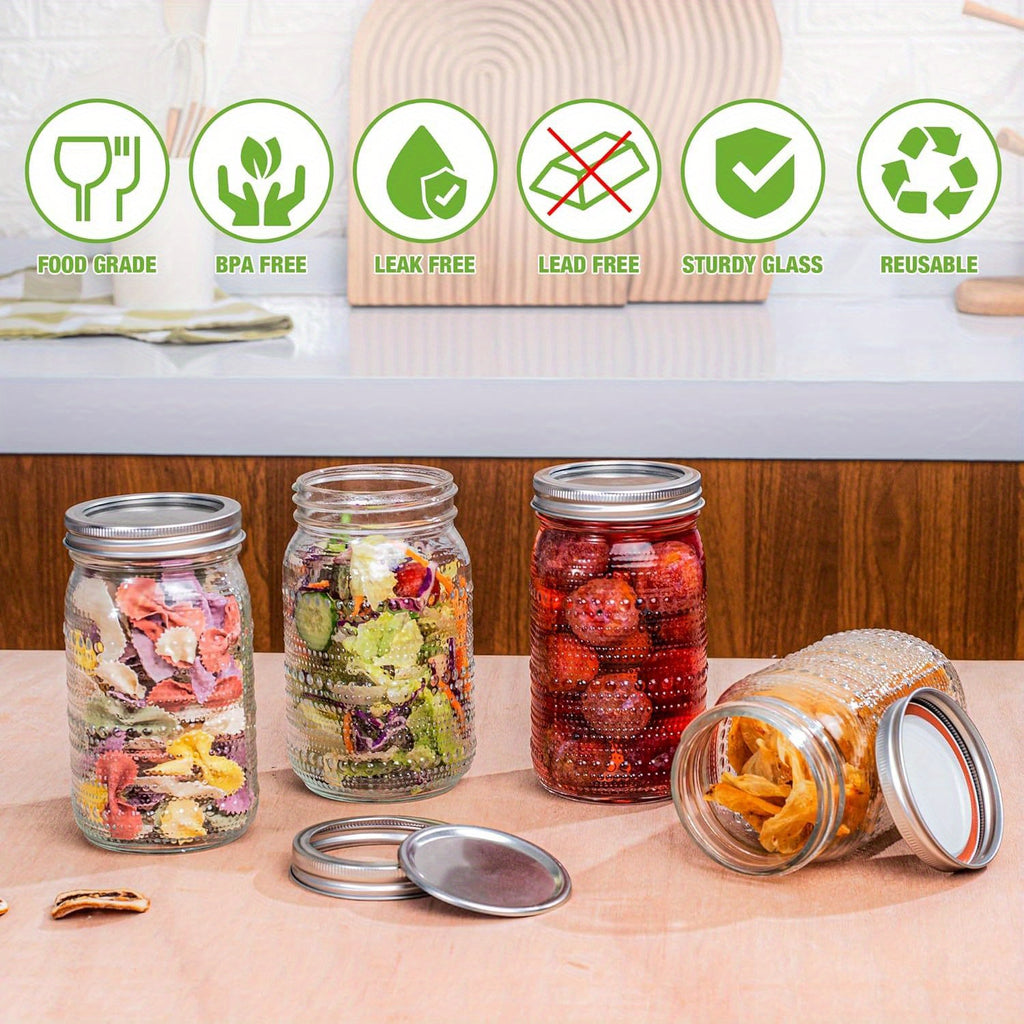 Mason Jars 32oz Wide Mouth with Lids 4 Pack Glass Canning Jars for Pickling Food Storage Meal Prep Salad Jam - Large Glass Jars for Centerpieces Wedding Decor Kitchen Pantry