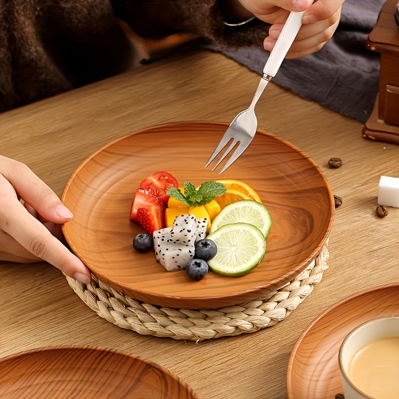 10-Piece Wood Grain Dinner Plates Set 7.8 Inch Thickened Plastic Plates Salad Breakfast Serving Trays Family Dining Multi-Use