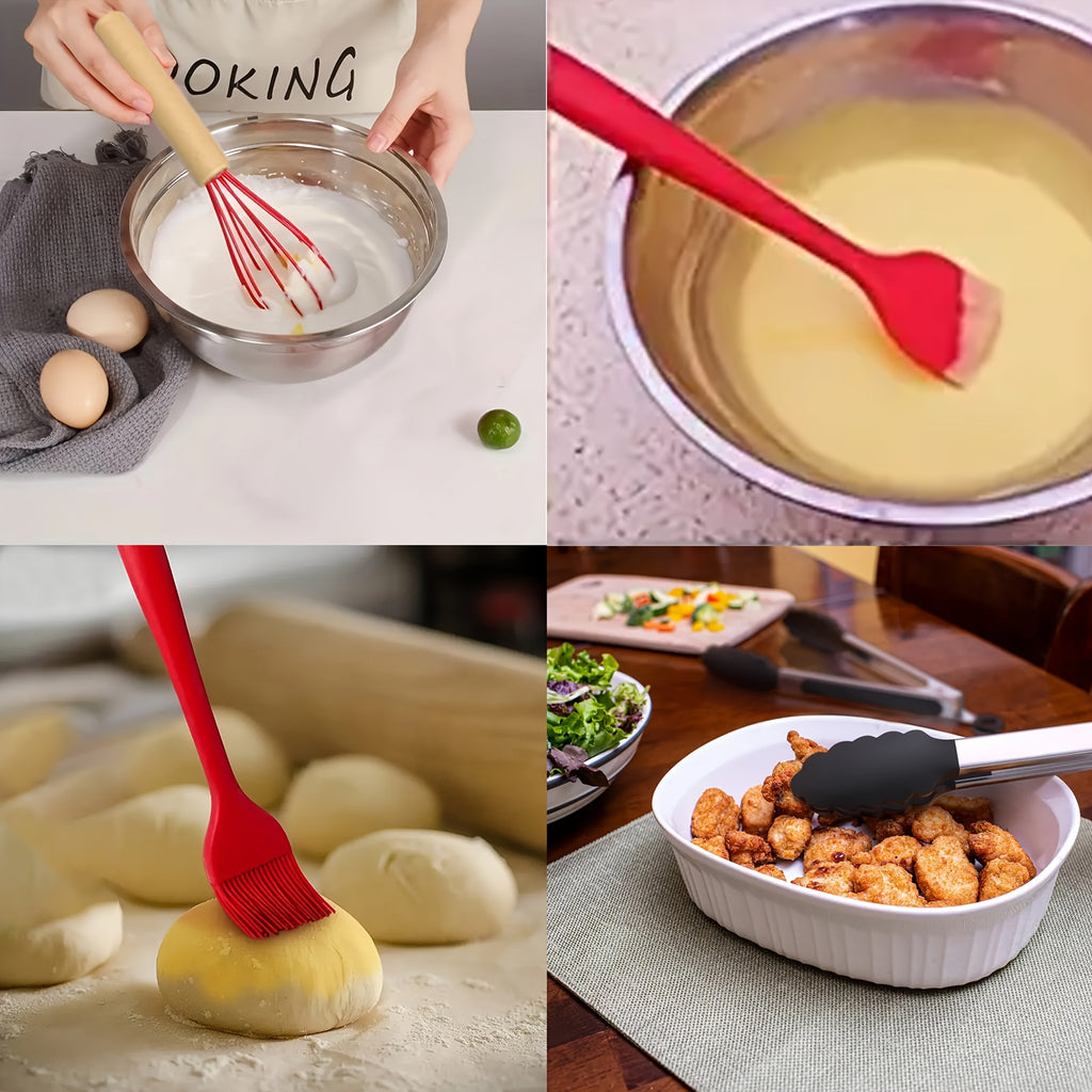 Foldable Cooling Rack Set with Baking Tools – Stackable Oven Cookie Cake Drying Rack, 3/4/5 Piece with Silicone Spatula, Egg Beater & More, Holiday Baking Gift