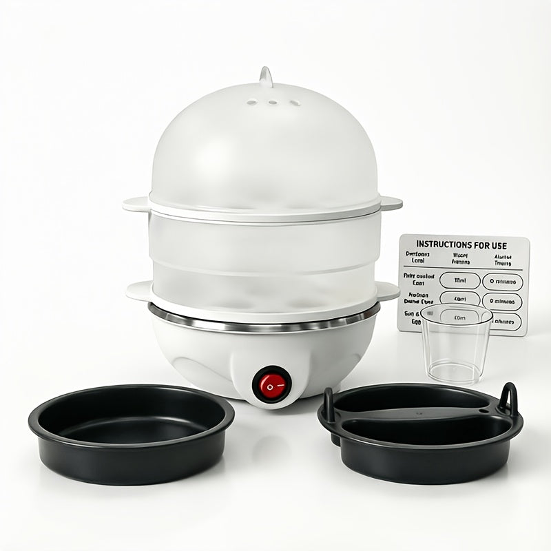 Electric Egg Cooker Steamer 1 or 2 Layer, Auto Shut-Off, Boiled & Soft-Boiled, with Descaling Accessories – Mini Breakfast Machine for Kitchen, Dorm & Office