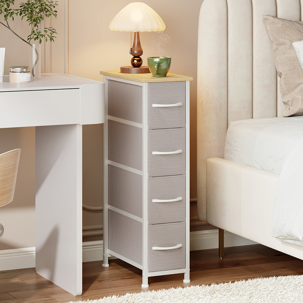 Narrow Dresser with 4 Drawers – Slim Storage Organizer Chest with Removable Fabric Drawers for Bedroom, Bathroom, Closet & Laundry