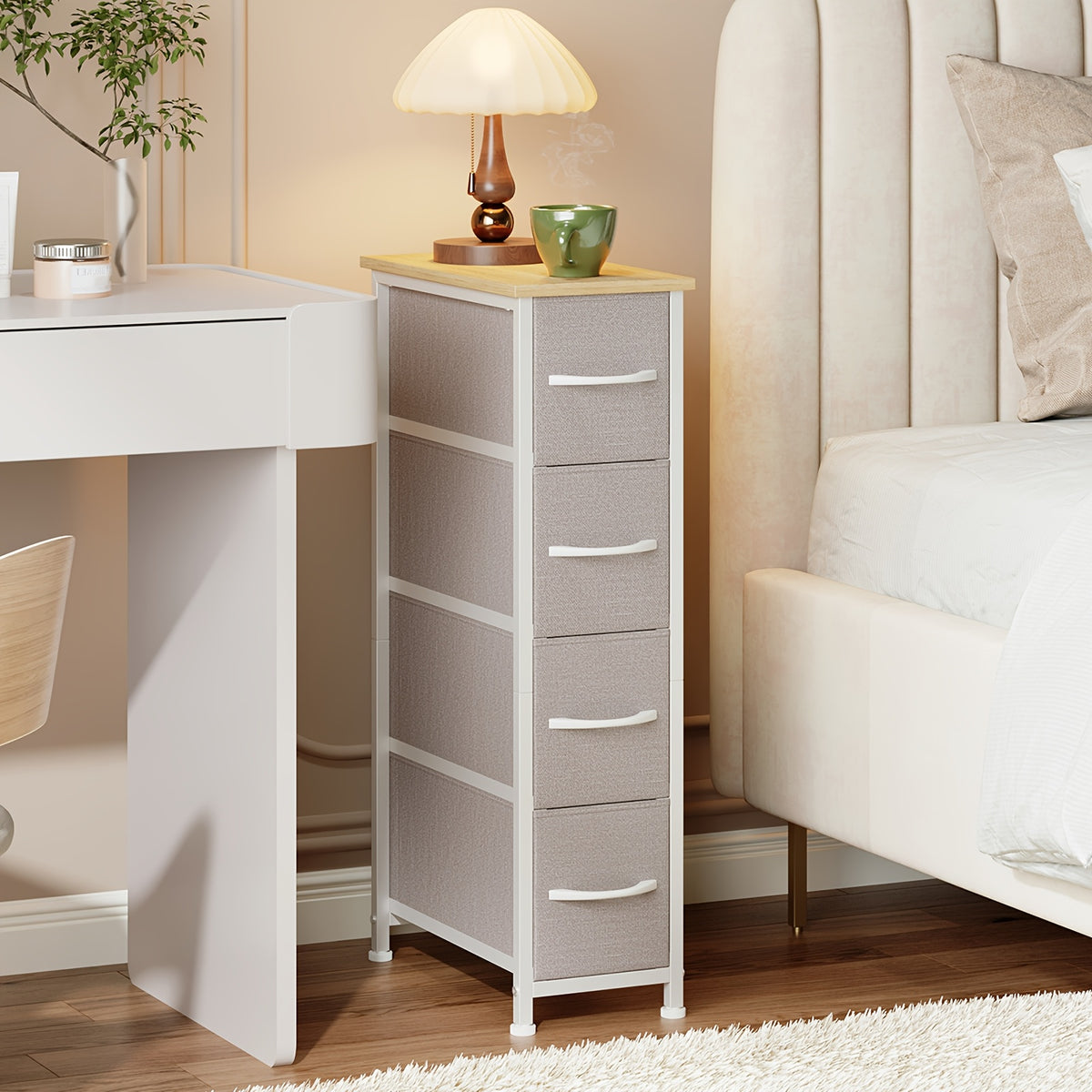 Narrow Dresser with 4 Drawers – Slim Storage Organizer Chest with Removable Fabric Drawers for Bedroom, Bathroom, Closet & Laundry