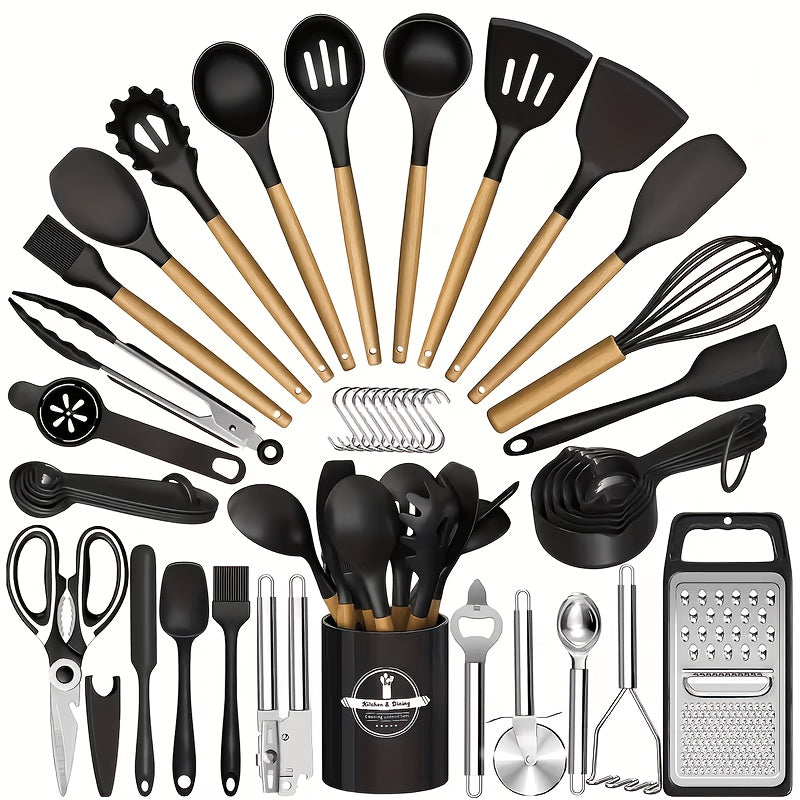 44-Piece Kitchen Cooking Tool Set – Complete Non-Stick Heat Resistant Dishwasher Safe Kitchen Utensils for Beginners & Enthusiasts, Holiday Gift