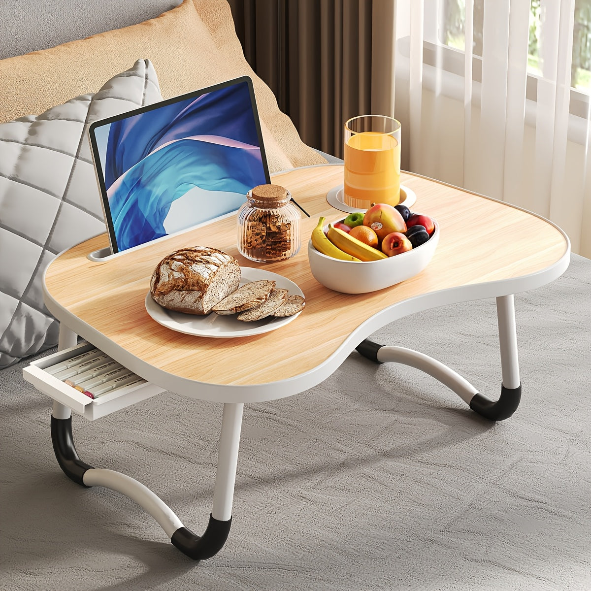 Portable Foldable Laptop Bed Table – Lap Desk with Cup Holder, Tablet & Card Slot, USB Option, for Bed Sofa Floor, Eating Reading Writing, 11 Styles
