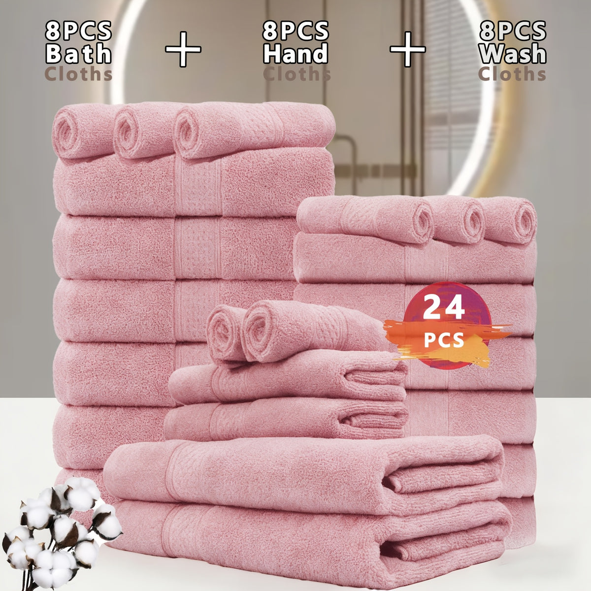 100% Cotton Bath Towel Set 12 & 24 Piece – 450 GSM Soft Absorbent Towels with Bath Towels, Hand Towels & Washcloths | Spa Quality for Home, Travel & Gifts