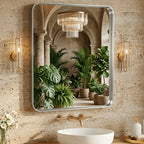 Metal Framed Rounded Rectangle Wall Mirror for Bathroom – Over Sink, Horizontal or Vertical Hanging, Modern Farmhouse Decor, Matte Black, Gold & Silver, Multiple Sizes 16x20 to 36x48 In