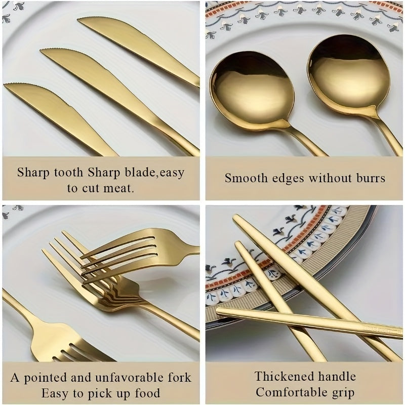30 or 60 Piece Stainless Steel Cutlery Set Mirror Polished Flatware Knife Fork Spoon Set for Family Restaurant Hotel Party Wedding