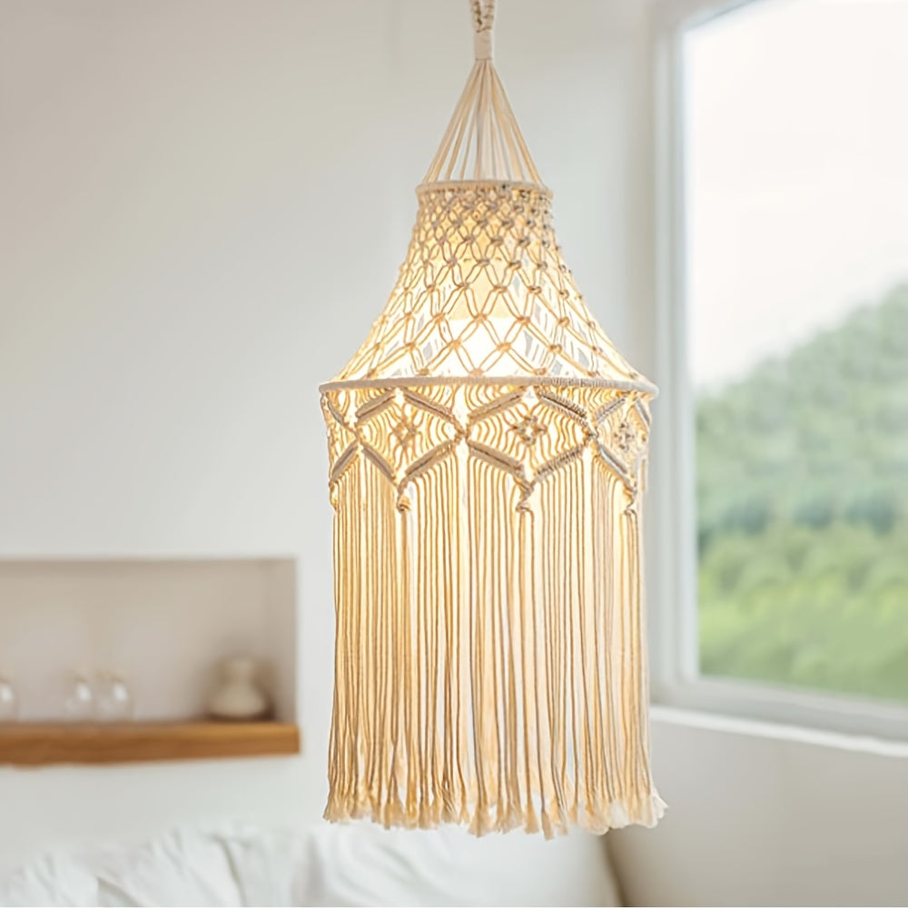 Bohemian Macrame Lamp Shade – Handcrafted Woven Rope Hanging Light Cover for Ceiling & Wall, Boho Nordic Room Decor Tapestry Style for Bedroom, Living Room & Home Aesthetics