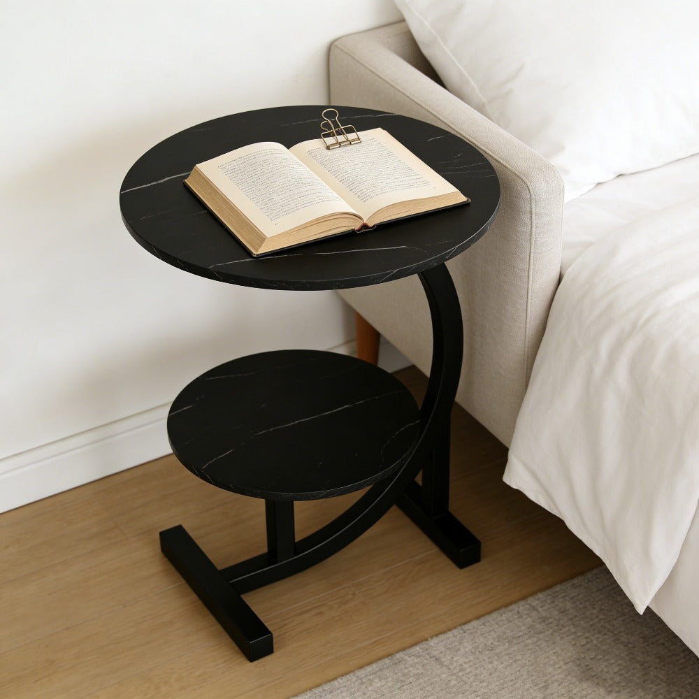 Metal Frame Side Table – 1 or 2 Tier | Indoor & Outdoor Bedside Table | Lightweight & Space-Saving | Living Room, Balcony, Office
