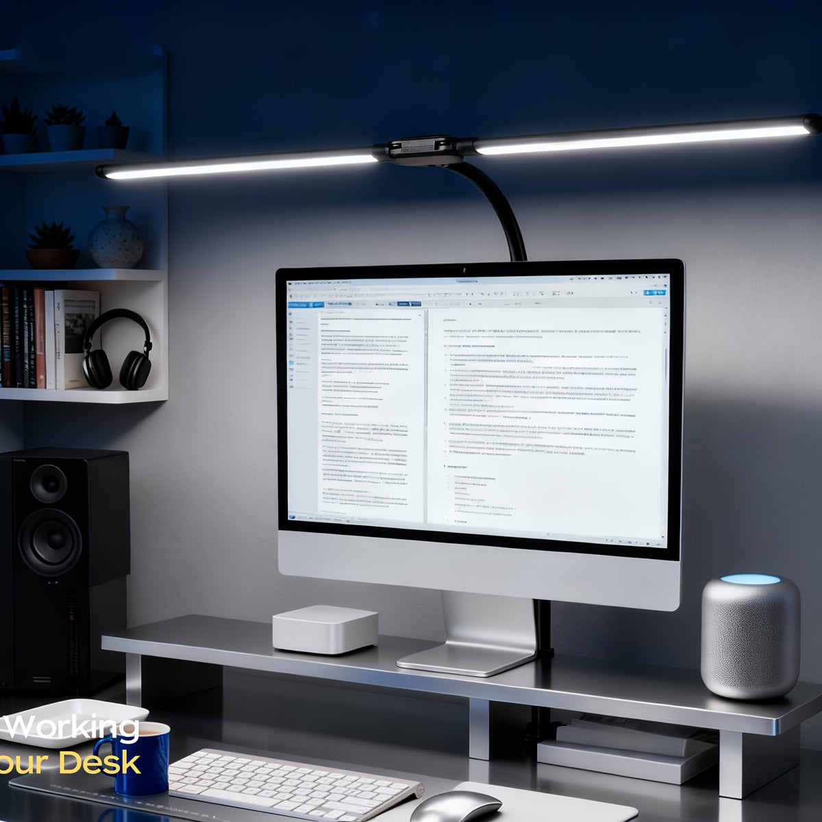 Dual-Head LED Desk Lamp Foldable Gooseneck with Remote – 3 Color Temperatures 10 Brightness Levels USB Powered Eye-Care Office & Bedroom Study Lamp with Clip