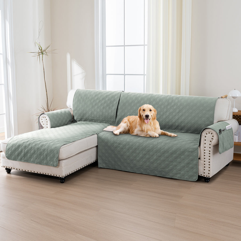 L-Shaped Sectional Sofa Cover 100% Liquid-Resistant Couch Slipcover with Non-Slip Straps for Dogs Cats Pets Left Right Chaise