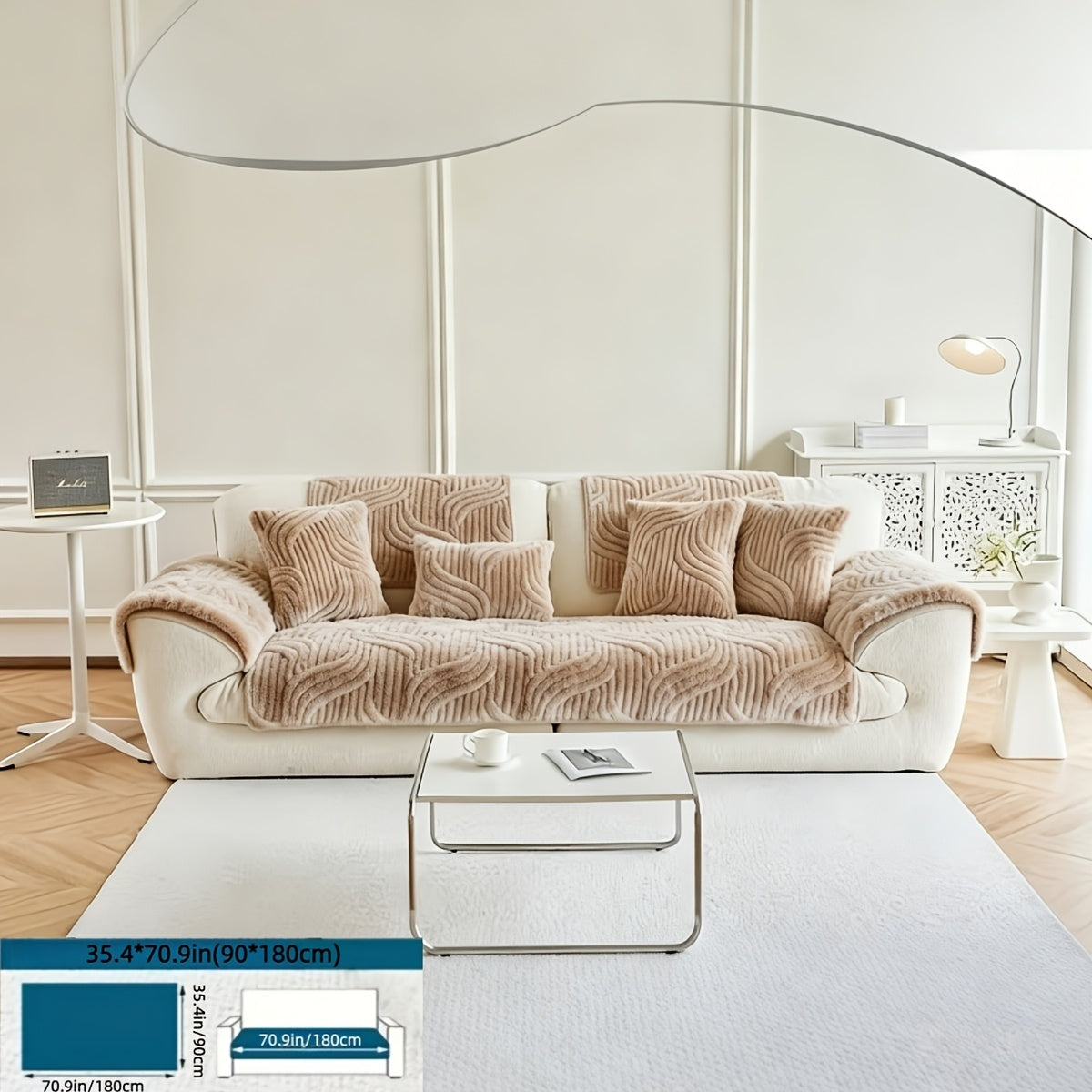 Boho Plush Sofa Cover 2-5 Seater – Non-Slip Backing, Pet-Friendly, Soft Durable Furniture Protector, 4 Colors, All-Season, Living Room Bedroom Office, Off-White Light Grey Dark Gray Light Brown