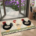 Welcome Door Mat - Embroidered Rooster Design Non-Woven Indoor Outdoor Floor Mat for Entrance Bathroom Kitchen Porch and Study