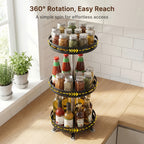 3-Tier Rotating Spice Rack – Metal Turntable Countertop Spice Jar Organizer for Kitchen, Seasoning Storage Rack, Sleek Black Finish