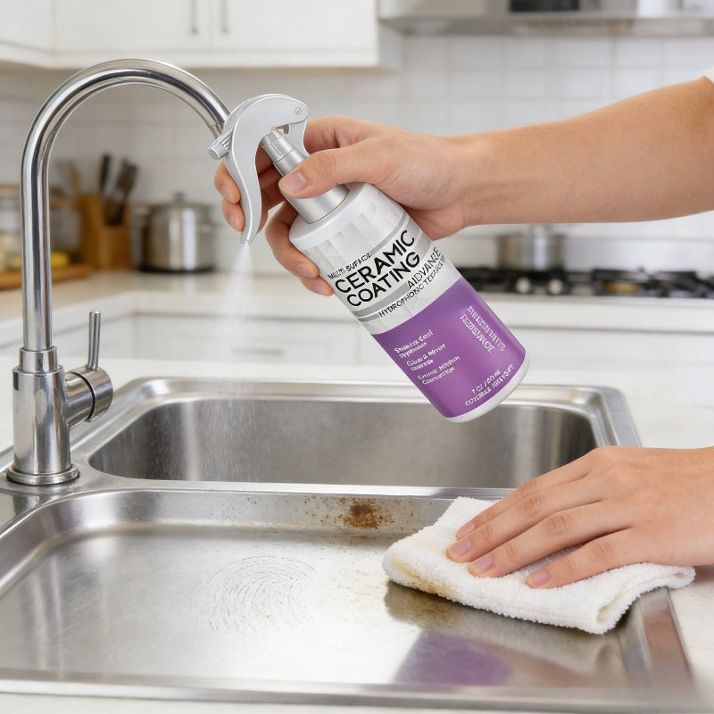 Ceramic Coating Spray for Stainless Steel Appliances - Fingerprint & Stain Repellent, Glossy Shine Formula for Sinks, Countertops & Glass, Citric Acid & Glycerin Formula, Kitchen & Bathroom Use
