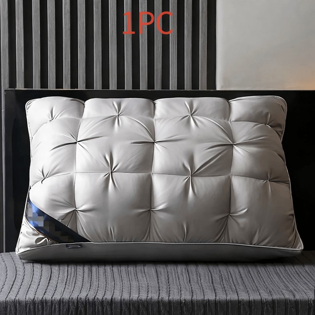 Hotel Quality Bed Pillows - Luxury Soft Polyester Fiber Satin Cover, Deep Sleep Neck Support No-Collapse, Zipper Closure Machine Washable, All-Season, 1/2/3/4-Pack White & Gray