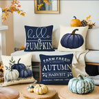 Fall Blue Pumpkin Throw Pillow Covers, Set of 4 – 18x18 Inch Rustic Farmhouse Autumn Cushion Cases for Sofa, Couch & Porch
