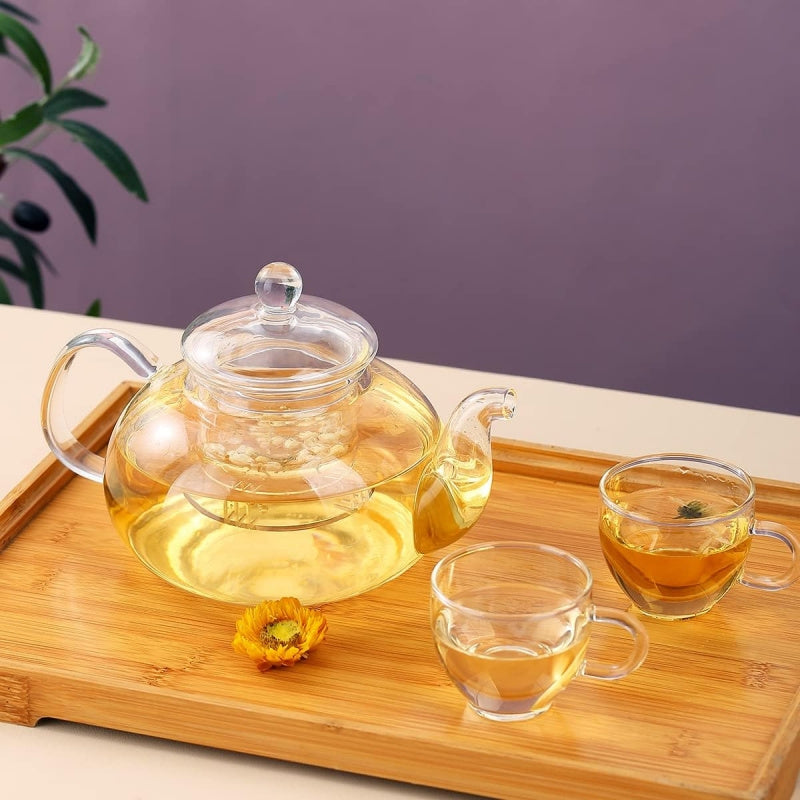 1000ml Borosilicate Glass Teapot with Removable Infuser – Gooseneck Loose Leaf Tea Pot, Microwave & Stovetop Safe, Gift Box Included (Teapot Only or Set with 4 Cups)