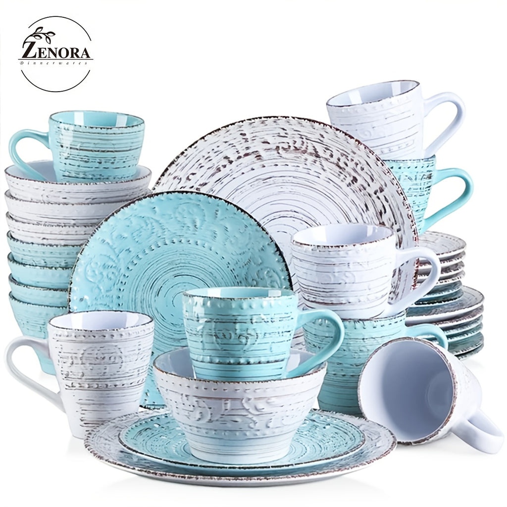 32 Piece White Porcelain Dinnerware Set Embossed Flower Microwave Dishwasher Oven Safe Plates Bowls Service for 8 Wedding Anniversary Gift