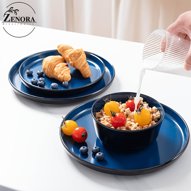 Ceramic Dinnerware Set Modern Matte Porcelain Plates Dishwasher Microwave Oven Safe Scratch Resistant Stoneware Tableware Black Red Blue for Restaurant Kitchen Wedding Gift