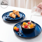 Ceramic Dinnerware Set Modern Matte Porcelain Plates Dishwasher Microwave Oven Safe Scratch Resistant Stoneware Tableware Black Red Blue for Restaurant Kitchen Wedding Gift