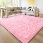 Pink Soft Shaggy Area Rug for Living Room & Bedroom - Fluffy Non-Slip Thickened Carpet for Bedroom, Dormitory & Home Decor, Moisture Resistant Easy Clean in 4x6, 5x8, 6x9, 8x10 Ft