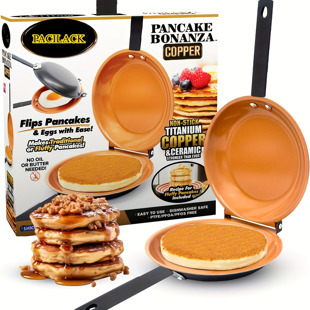 Double-Sided Nonstick Pancake Pan Flip Omelette Skillet Easy Flip Frying Pan for Fluffy Pancakes Frittatas Omelets Dishwasher Safe Iron Cookware