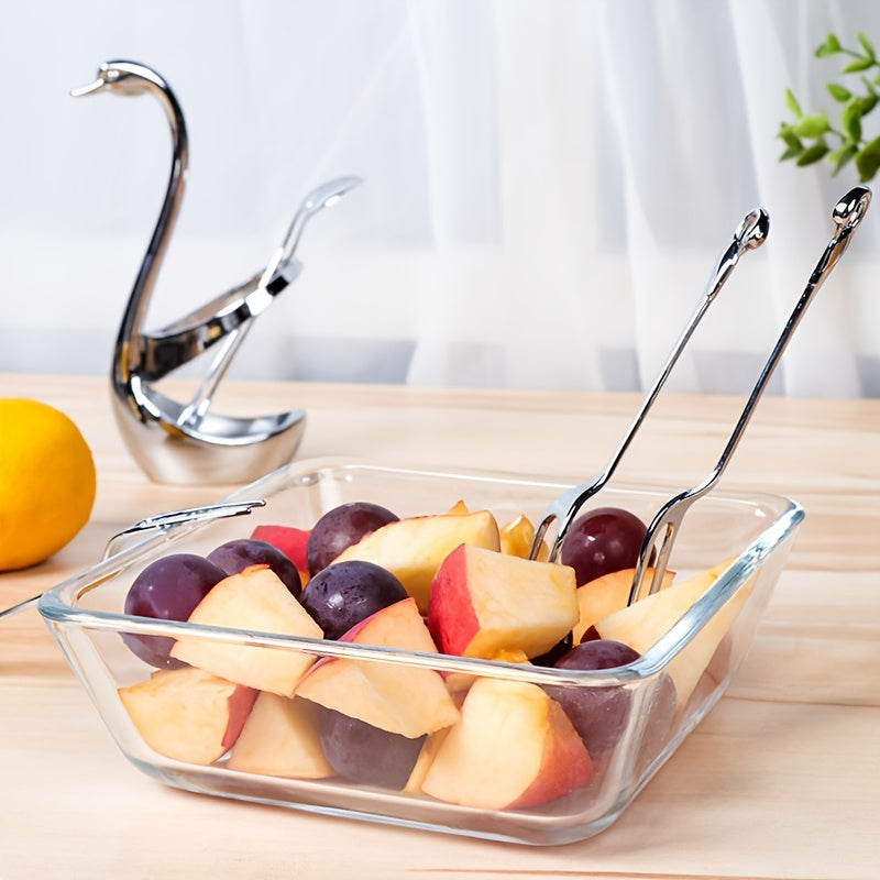 Swan-Shaped Stainless Steel Cutlery Rack with Fork & Spoon Set 7-Piece – Elegant Decorative Silverware Holder for Holiday Table Decor, Christmas, Halloween & Gifts