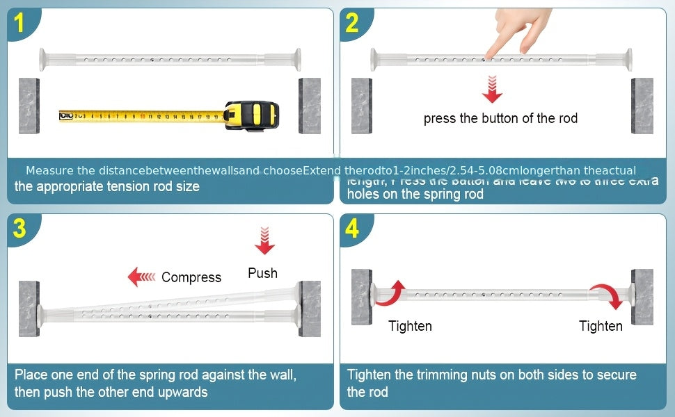 Tension Curtain Rod Adjustable 51-148 Inch No Drill Heavy Duty – Extra Long Spring Pressure Rod for Bathroom Shower Window Patio, White