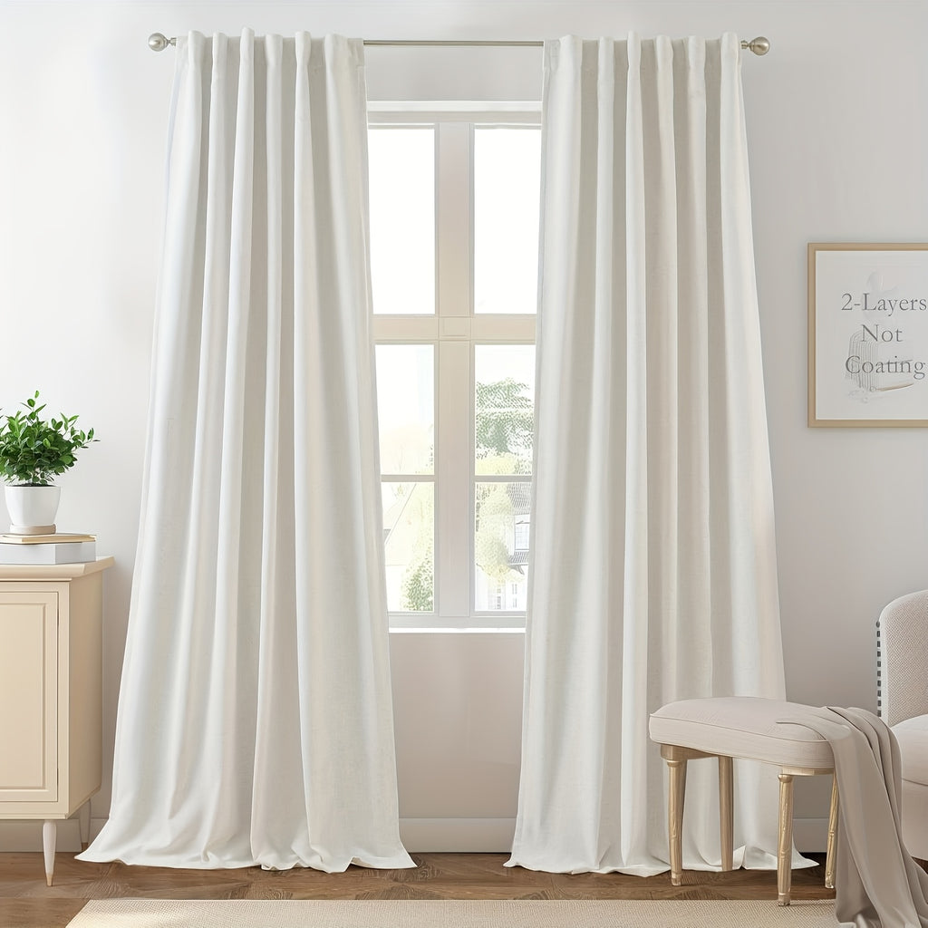 Linen Blackout Curtains 2 Panels – 100% Light Blocking Farmhouse Thermal Insulated Drapes, Rod Pocket Back Tab Ring Clips, Machine Washable, Living Room Bedroom, 9 Colors Multiple Sizes
