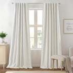Linen Blackout Curtains 2 Panels – 100% Light Blocking Farmhouse Thermal Insulated Drapes, Rod Pocket Back Tab Ring Clips, Machine Washable, Living Room Bedroom, 9 Colors Multiple Sizes