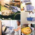 Silicone Oven Mitts with Fingers Non-Slip Heat Resistant Cooking Gloves for Kitchen Baking & Grilling – Knit Polyester Blend BBQ Mitt Set (2-Pack & 4-Pack)