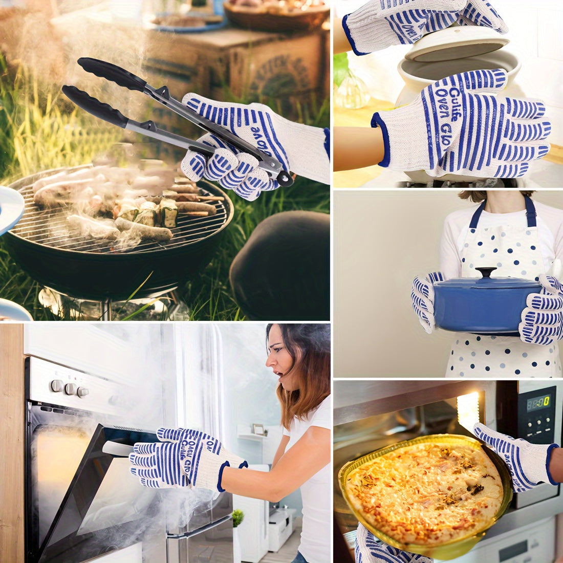 Silicone Oven Mitts with Fingers Non-Slip Heat Resistant Cooking Gloves for Kitchen Baking & Grilling – Knit Polyester Blend BBQ Mitt Set (2-Pack & 4-Pack)
