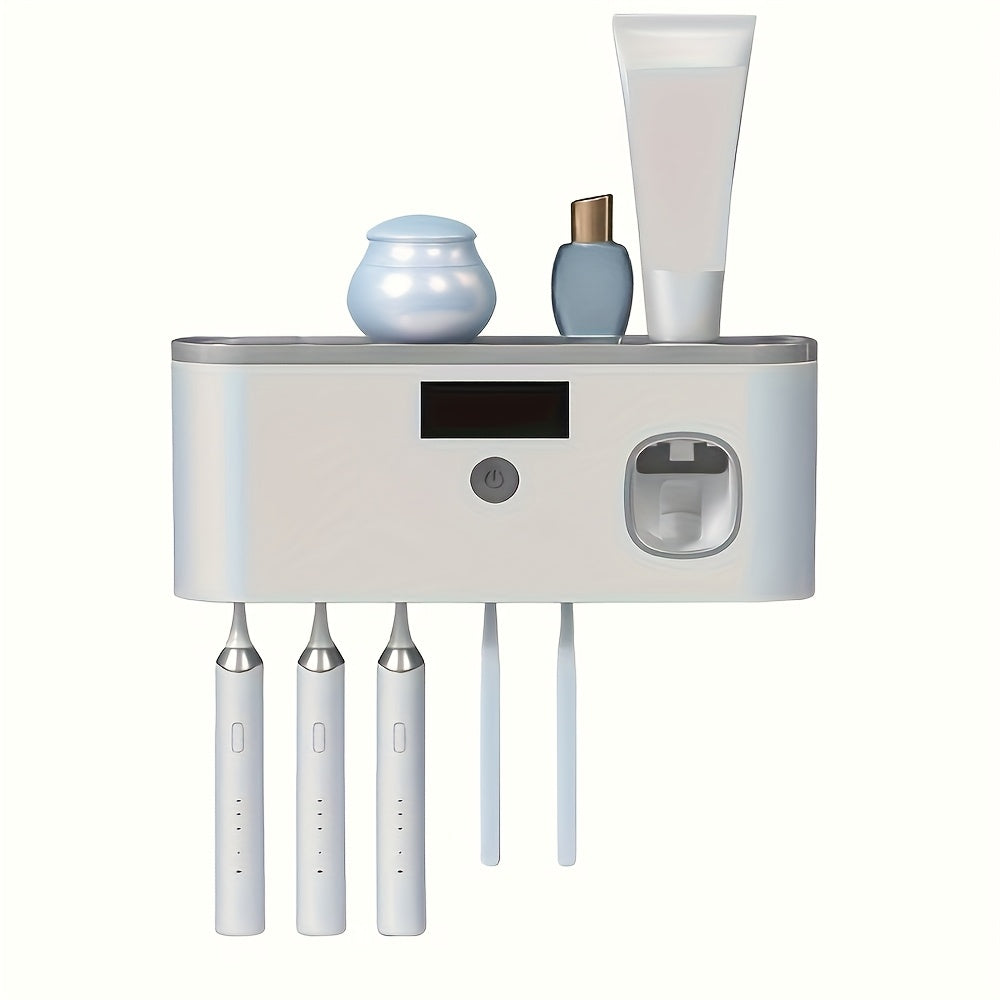 Wall Mounted Toothbrush Holder No Drill 4 Slot Bathroom Toothpaste and Toothbrush Storage Rack Modern Bathroom Organizer White Grey Space-Saving Bathroom Accessories