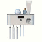 Wall Mounted Toothbrush Holder No Drill 4 Slot Bathroom Toothpaste and Toothbrush Storage Rack Modern Bathroom Organizer White Grey Space-Saving Bathroom Accessories